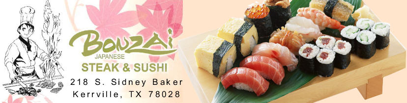 Bonzai Steak and Sushi Kerrville, Texas Header